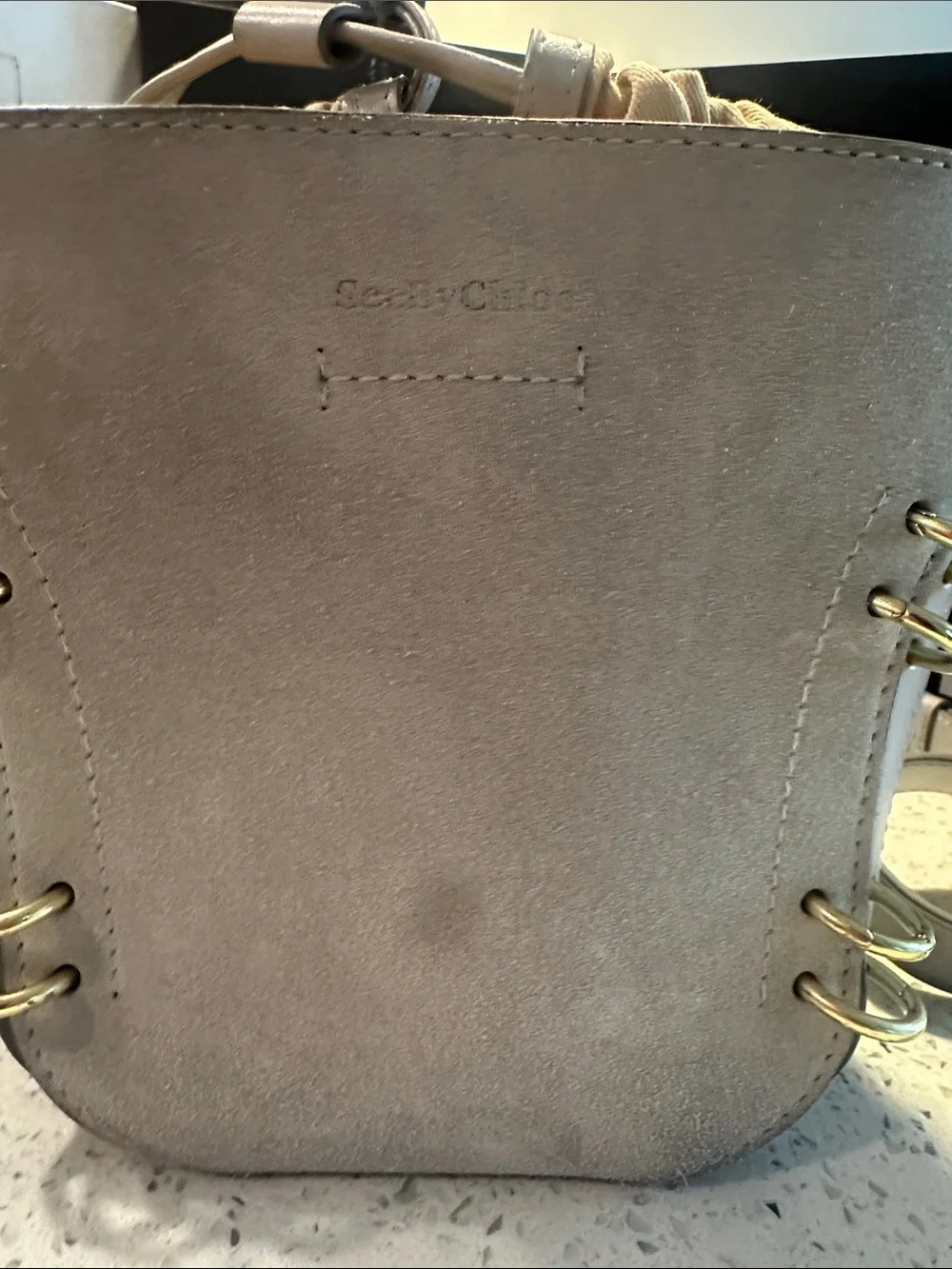 See By Chloe Gray Leather Drawstring Crossbody with Gold Accents - Picture 4 of 17